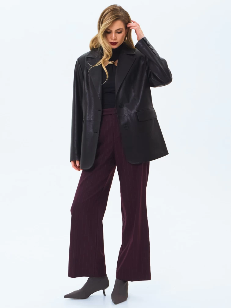 Кожаный женский пиджак премиум класса 3096, черный, размер 46, артикул 24490-1