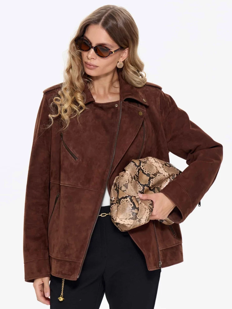 Замшевая женская куртка косуха премиум класса 3079з, коньячная, размер 44, артикул 24710-4