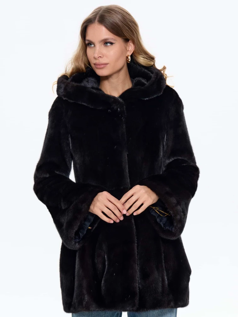 Черная женская норковая шуба BRASCHI Н 717, размер 44, артикул 34410-7