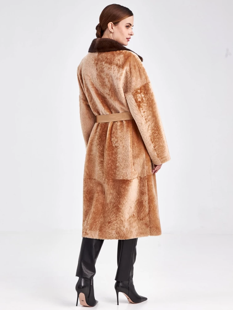 Двубортная двусторонняя женская дубленка из астрагана с мехом норки премиум класса 2017, бежевая, размер 46, артикул 62760-5