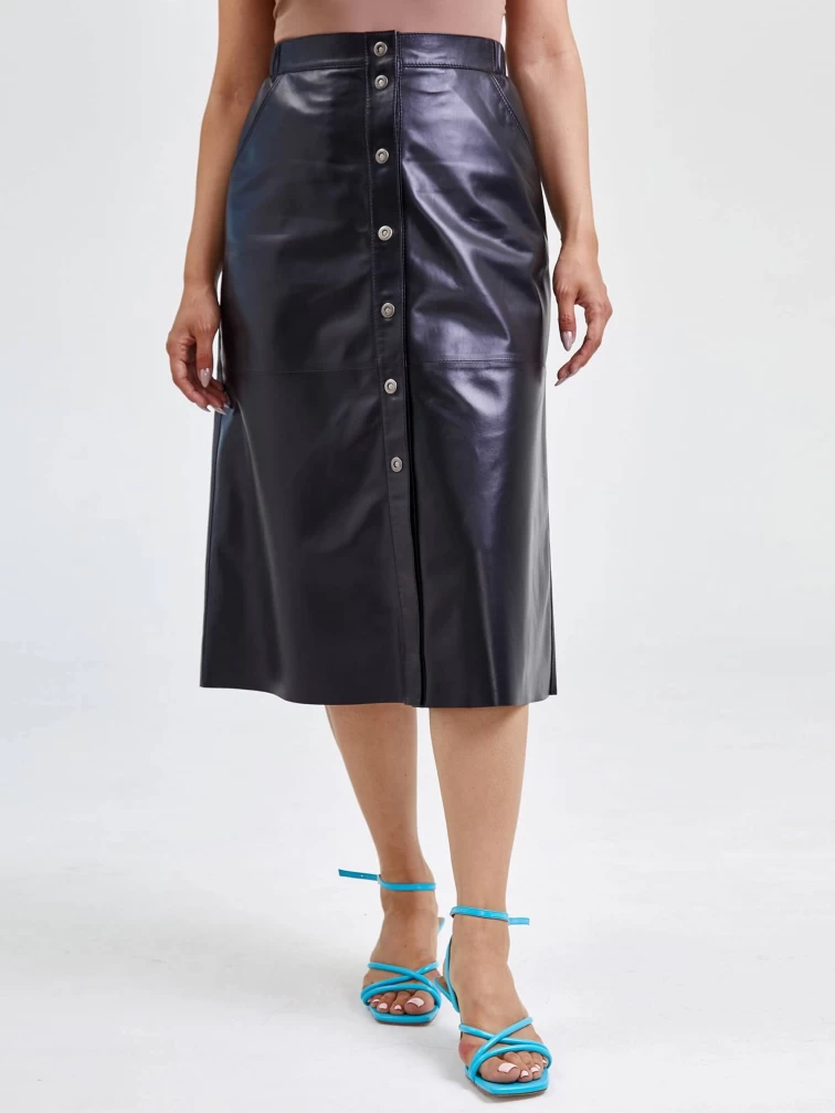 Черная кожаная юбка 08, размер 44, артикул 85551-7