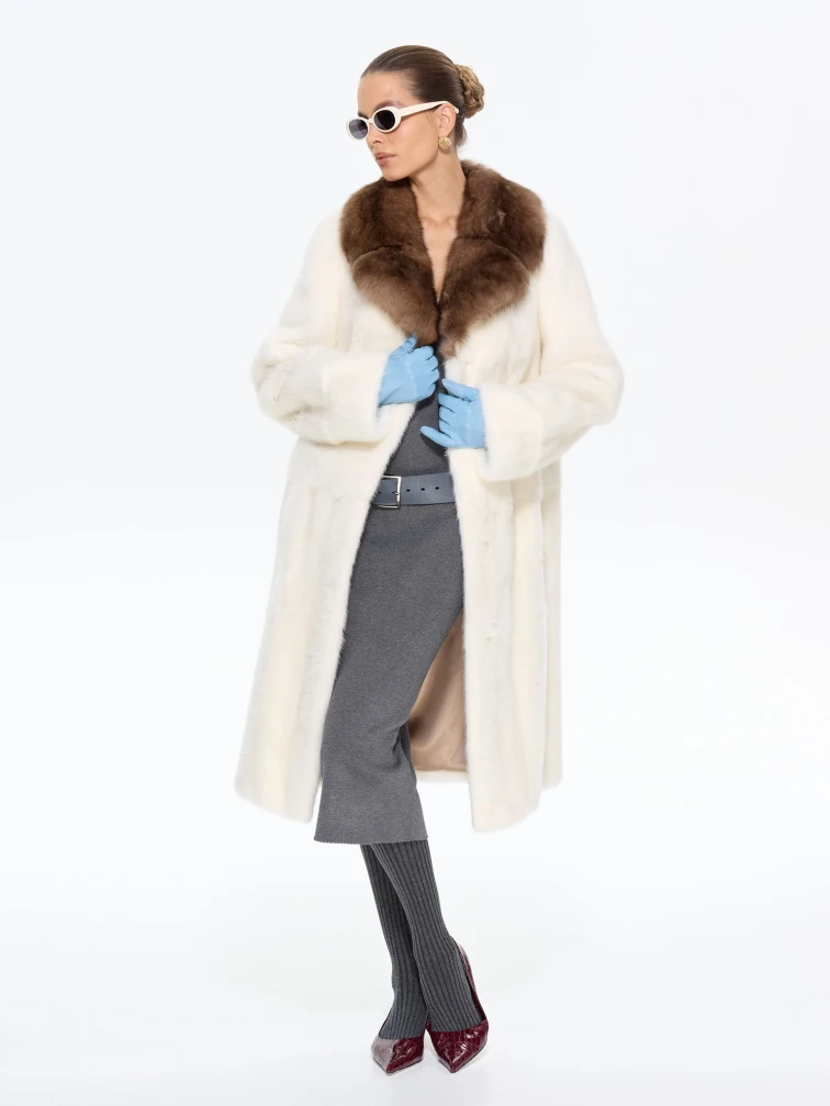 Длинная женская шуба из меха норки Лола, белая, размер 48, артикул 65620-6