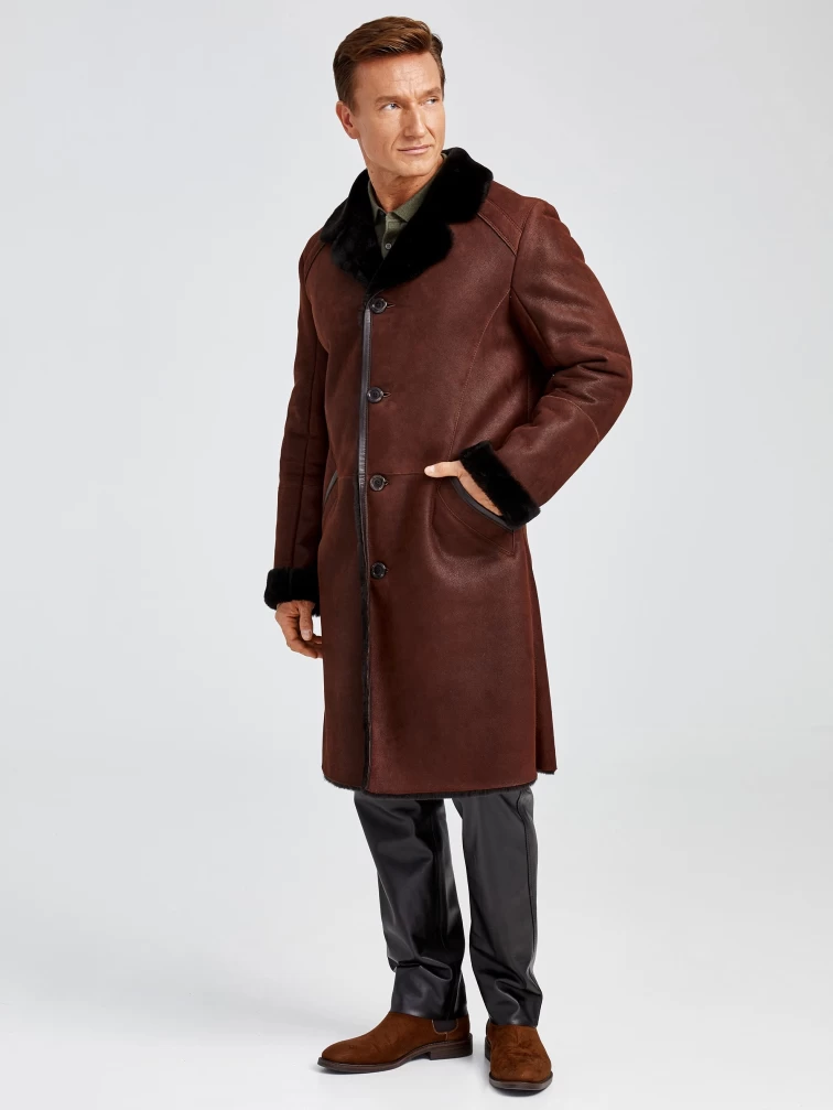 Длинная классическая мужская дубленка премиум класса 407, виски, размер 48, артикул 70760-3