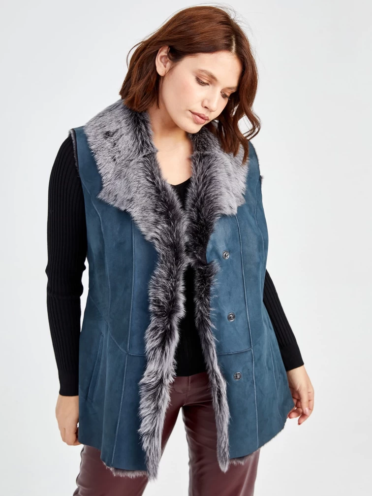 Меховой жилет из тосканы женский 02, синий, размер 52, артикул 62240-5