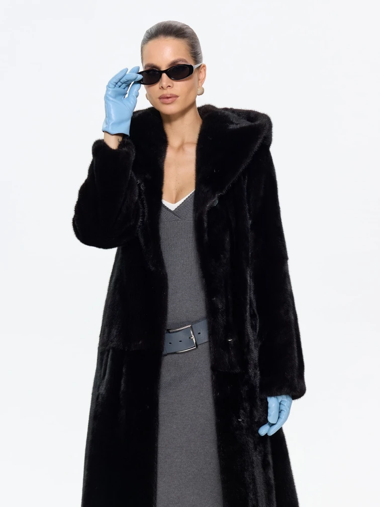 Длинная женская норковая шуба MANZARI М069, черная, размер 40, артикул 34250-2