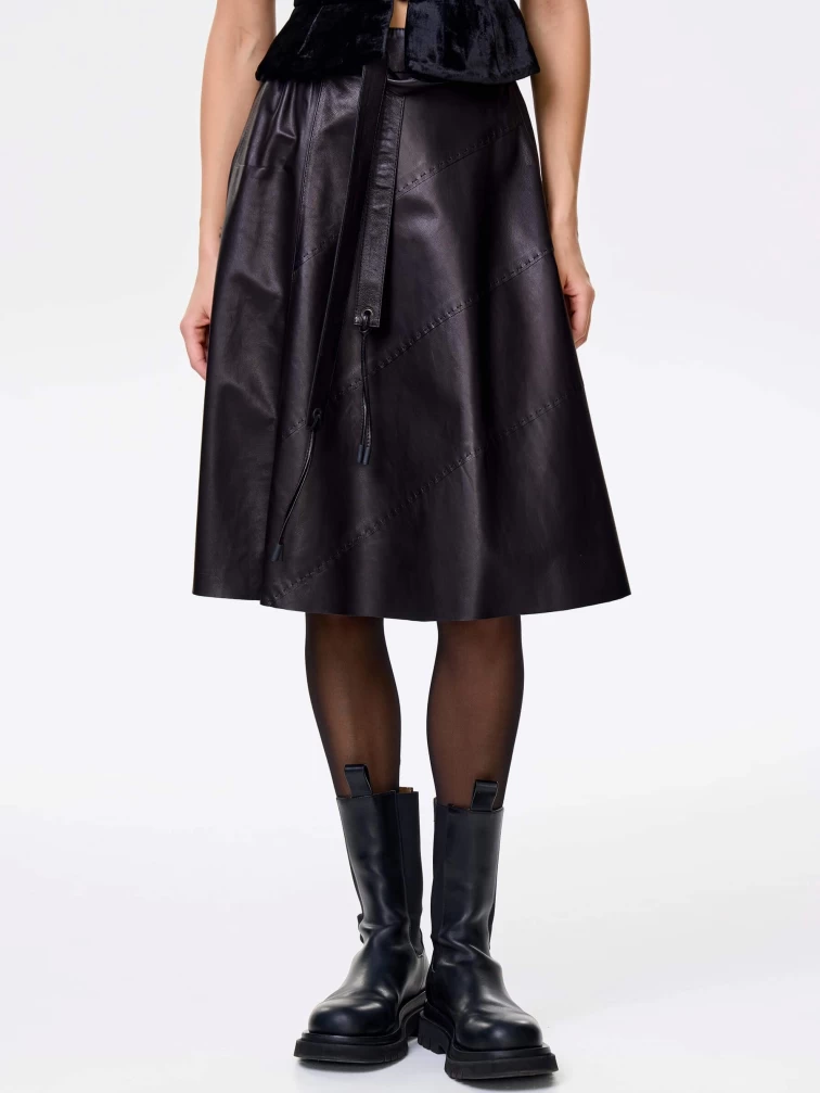 Черная кожаная юбка 01рс, размер 44, артикул 85462-4