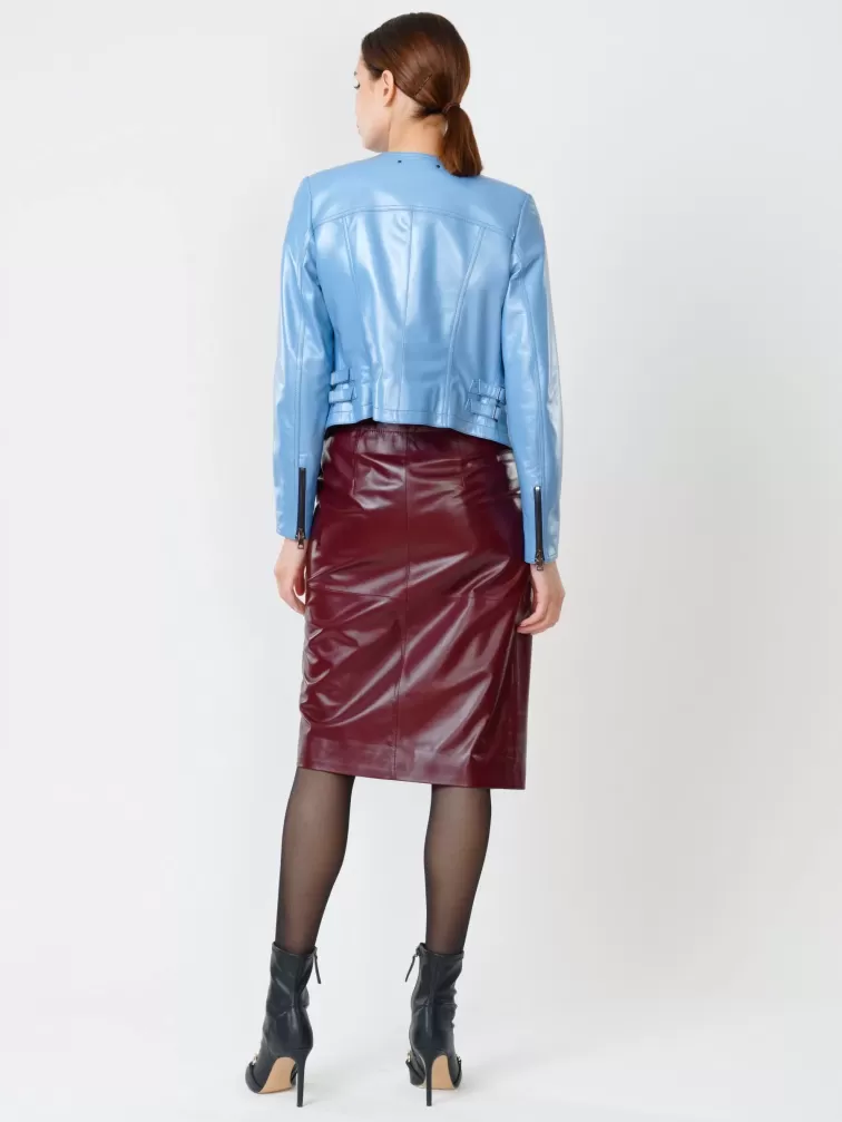 Кожаный комплект женский: Куртка 389 + Юбка-миди 07, голубой/бордовый, р. 42, арт. 111112-2