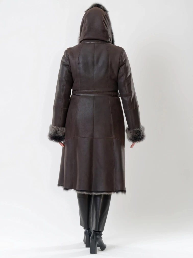 Длинная дубленка из тосканы с капюшоном для женщин 132, коричневая, размер 44, артикул 62120-3
