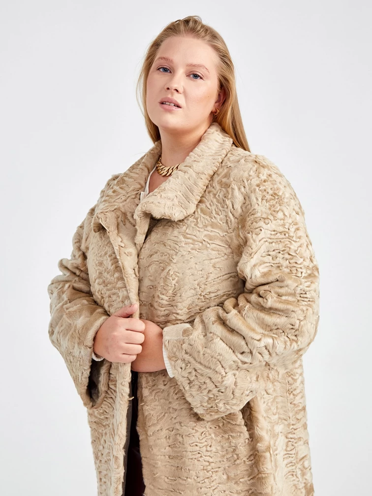 Шуба из меха каракуля женская Надежда(с), жемчужная, размер 56, артикул 22730-1