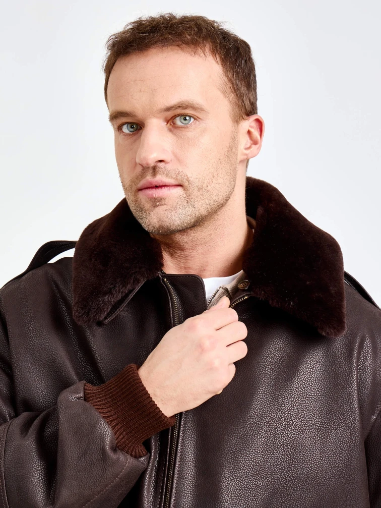 Мужская кожаная куртка пилот премиум класса 548, коричневая, размер 50, артикул 29860-2