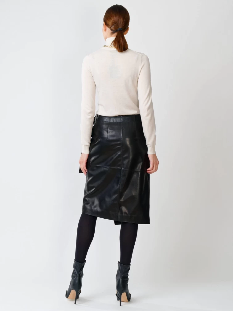 Кожаная юбка миди с запахом 07, черная, размер 44, артикул 85301-7