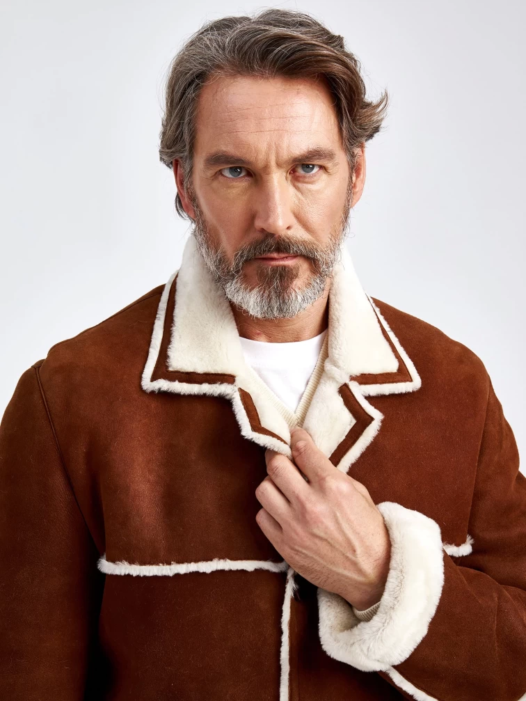 Удлиненная мужская дубленка 2397, коричневая, размер 48, артикул 70810-2