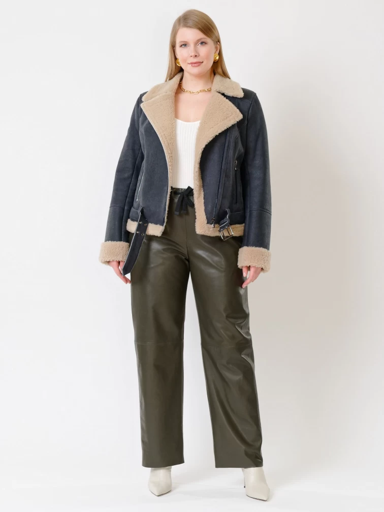 Короткая женская дубленка косуха из керли 201, синяя, размер 44, артикул 61990-3