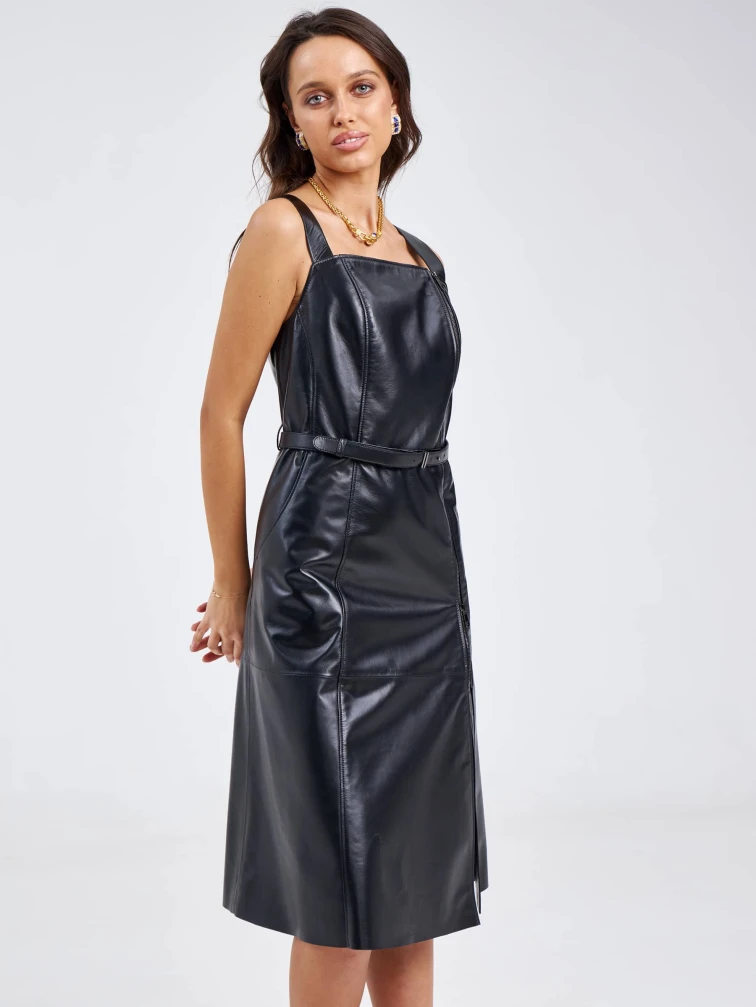 Женский сарафан из натуральной кожи 03, черный, размер 50, артикул 85200-6