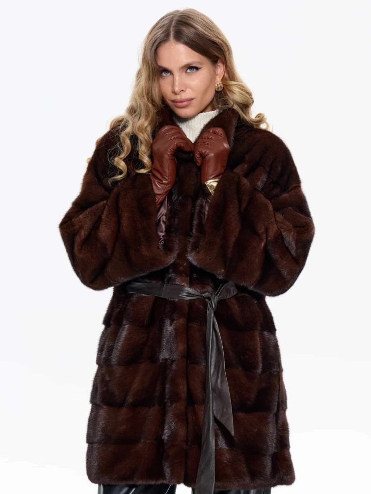 Короткая коричневая норковая женская шуба MANAKAS 2524, размер 38, артикул 34470-7