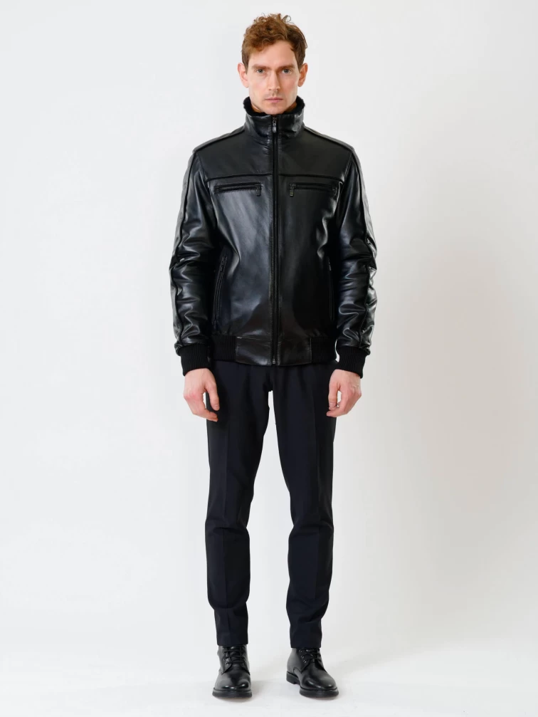 Мужская зимняя кожаная куртка на подстежке из овчины 515, черная, размер 50, артикул 40840-3