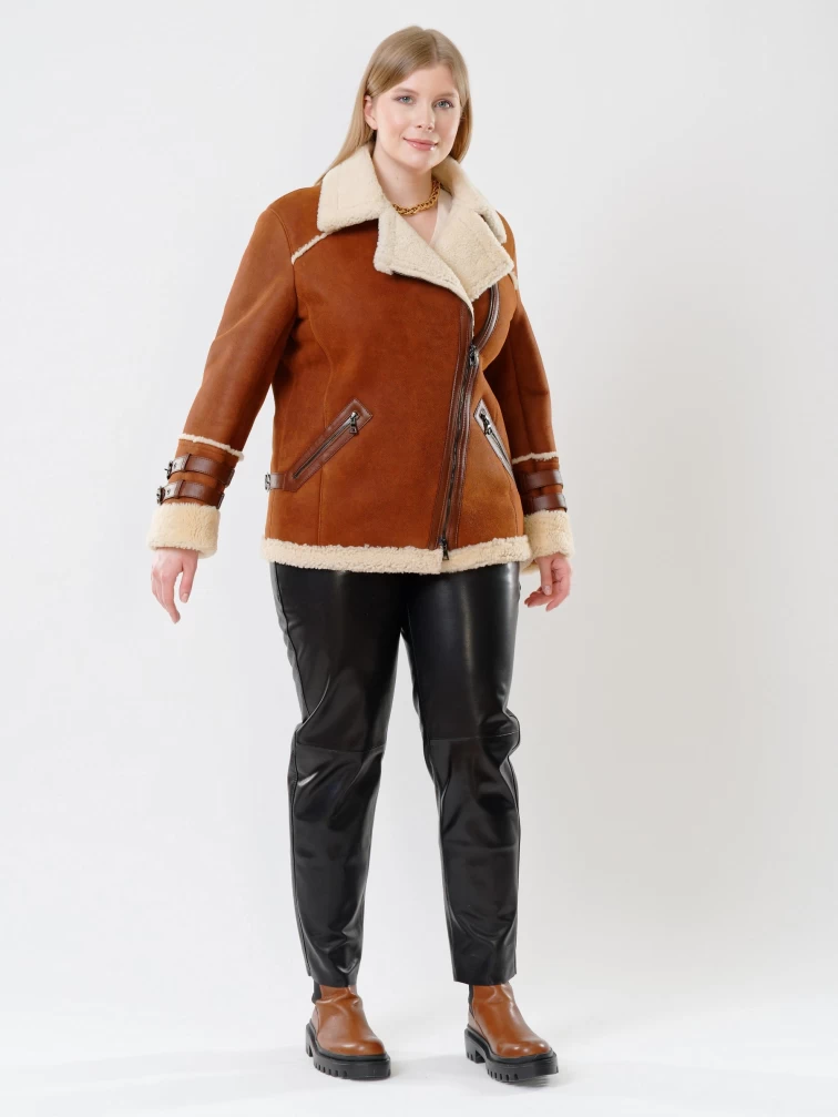 Женская короткая дубленка косуха из керли 290, табачно-рыжая, размер 44, артикул 62171-3