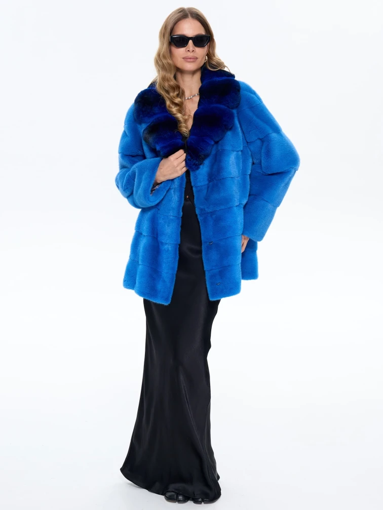 Голубая норковая шуба с шиншилой 2А, размер 54, артикул 65460-0