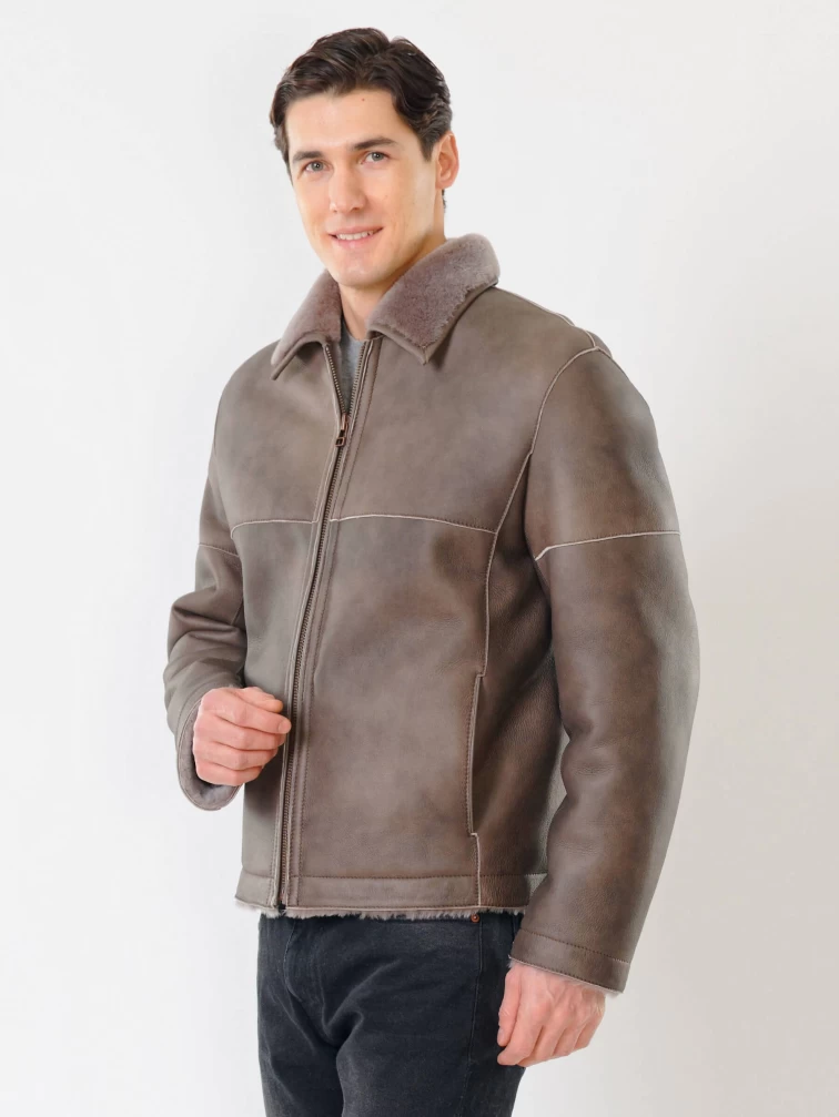 Короткая мужская дубленка 140, серо-коричневая, размер 50, артикул 70391-6