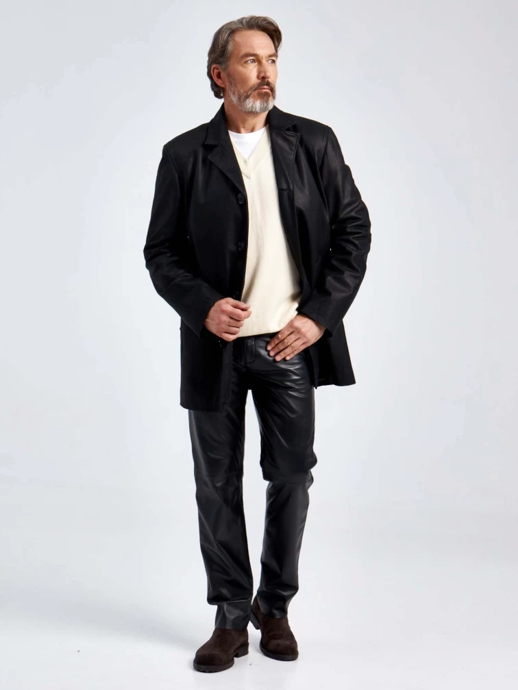 Кожаный пиджак мужской премиум класса 21/1, черный DS, размер 64, артикул 29041-1