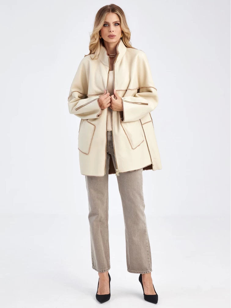 Женская куртка оверсайз из меховой овчины на молнии премиум класса 2036, бежевая, размер 48, артикул 63570-5