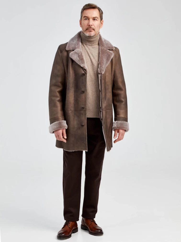 Дубленка классическая мужская 412, серо-коричневая, размер 50, артикул 9730-6