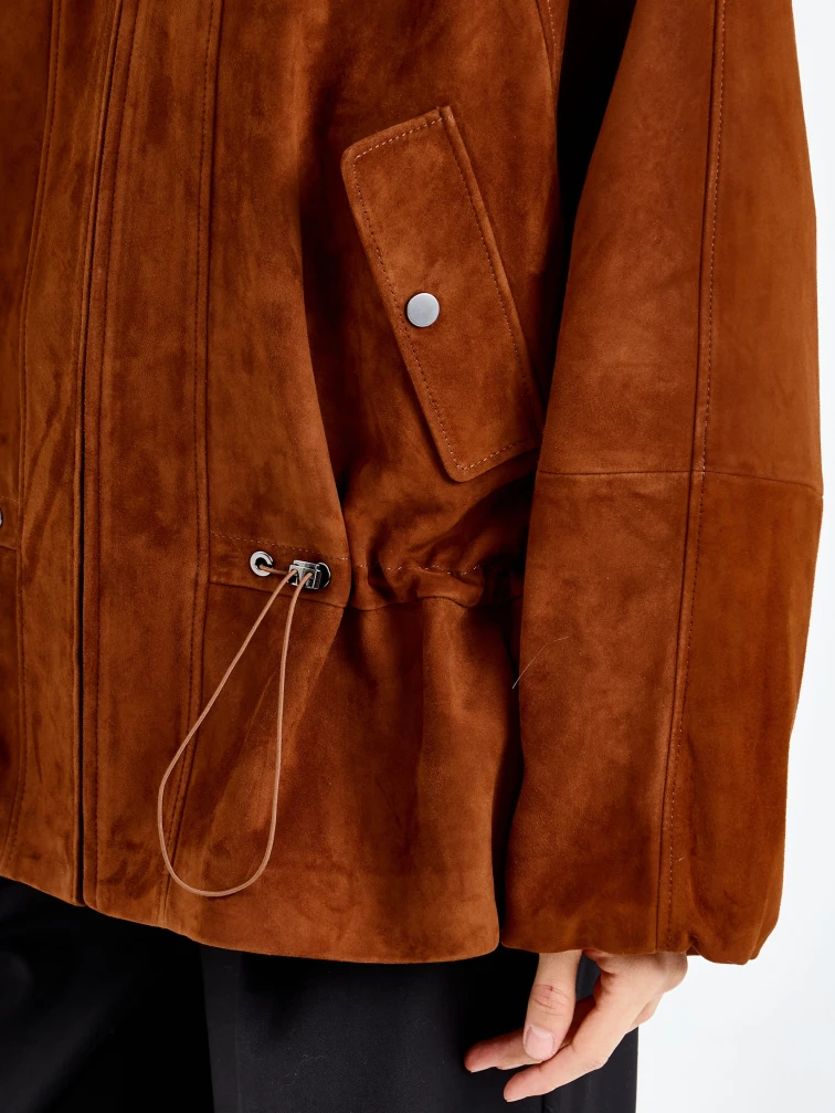 Женская замшевая куртка оверсайз премиум класса 3115з, виски, размер 48, артикул 92440-2