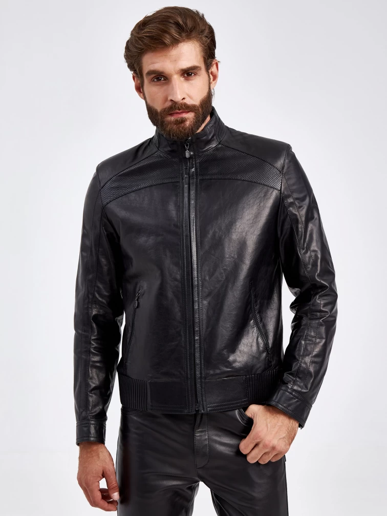Короткая мужская кожаная куртка 531, черная, размер 50, артикул 29140-1