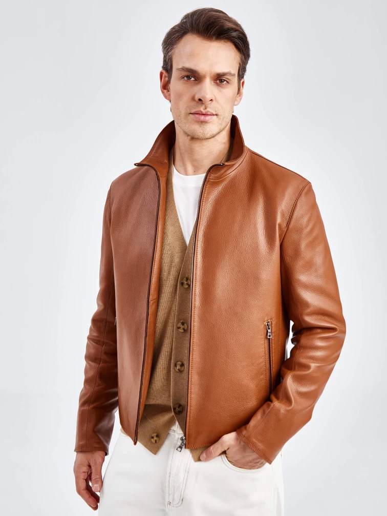 Короткая мужская кожаная куртка 2010-9, виски, размер 50, артикул 29630-2