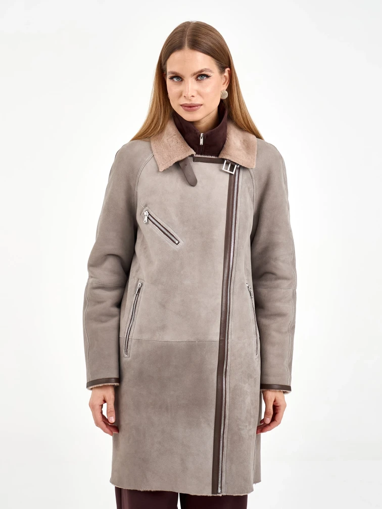 Серая женская дубленка косуха 2069, размер 46, артикул 64940-3