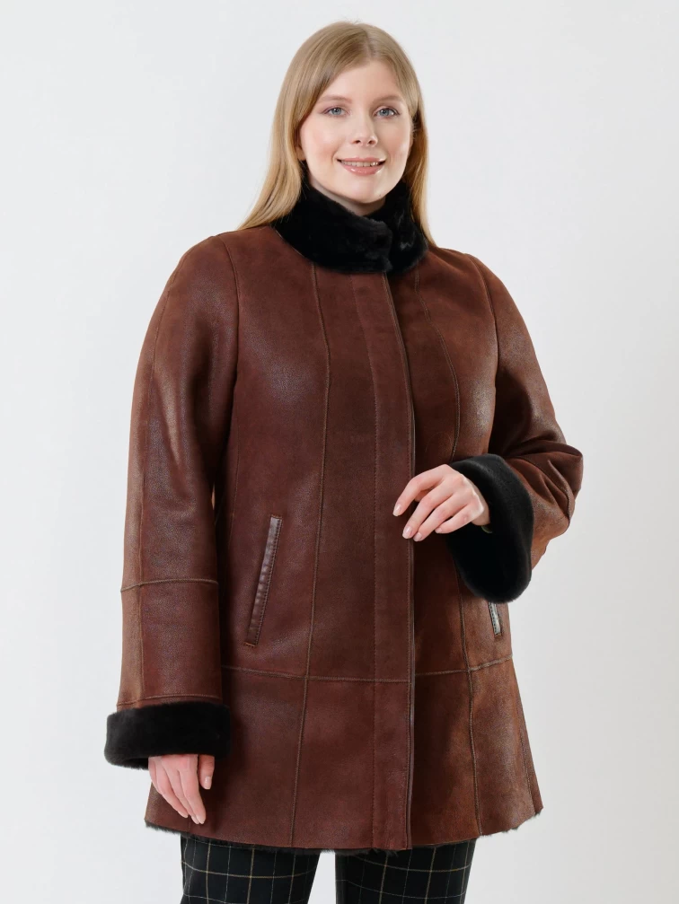 Женская дубленка на молнии с воротником стойкой 267, виски, размер 44, артикул 61170-6