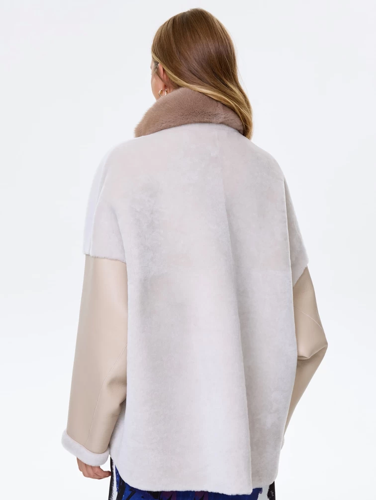 Женское полупальто из натуральной овчины с норковым воротником премиум класса 2034, бежевое, размер 52, артикул 64400-5