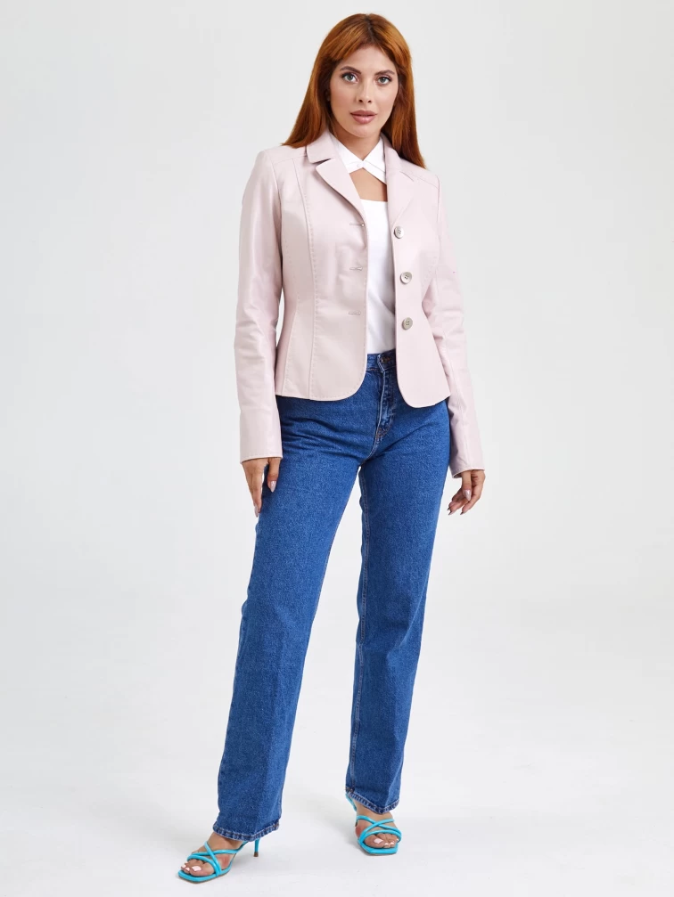 Кожаный женский пиджак 316рс, пудровый, размер 48, артикул 91522-4