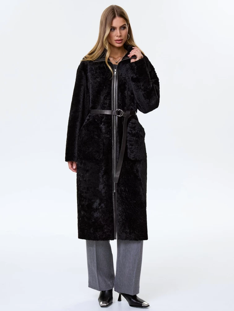 Длинная женская дубленка из астрагана премиум класса 2060, черная, размер 46, артикул 62490-2