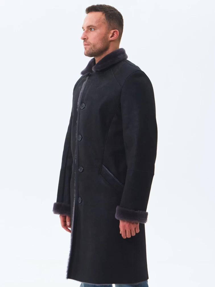 Длинная классическая мужская дубленка премиум класса 407, черная, размер 50, артикул 70440-6
