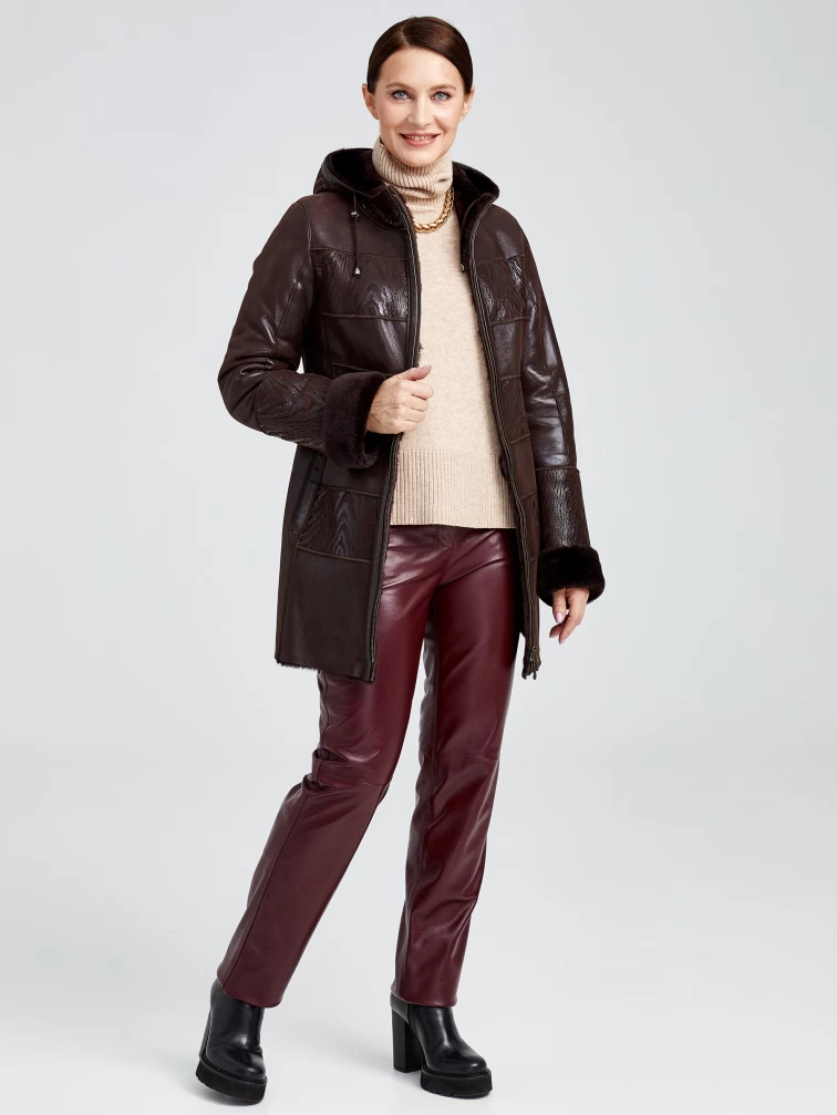 Зимний комплект женский: Дубленка 268 + Брюки 02, коричневый/бордовый, р. 42, арт. 111373-0
