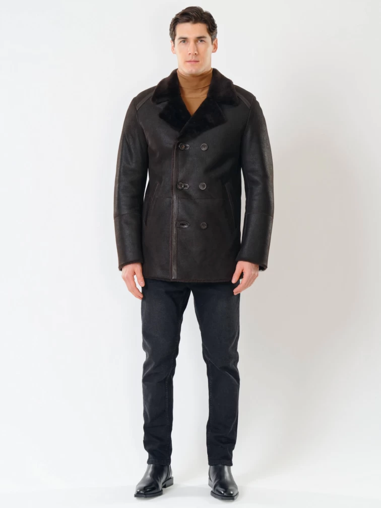 Дубленка двубортная классическая мужская 422, коричневая, размер 58, артикул 70501-3