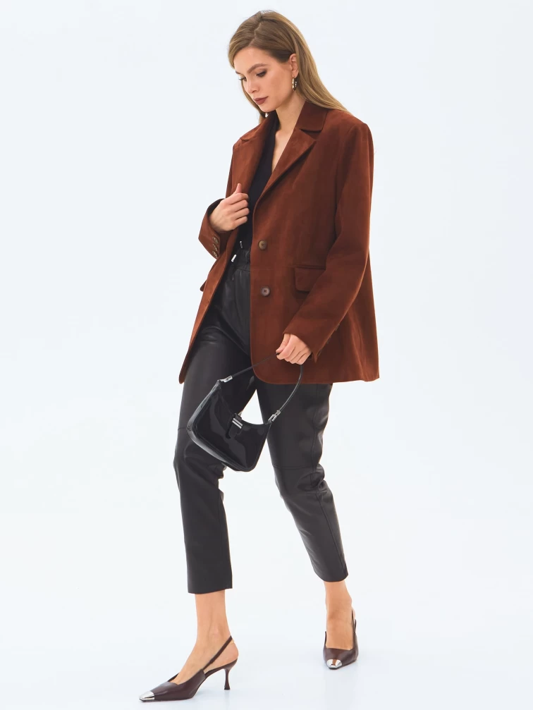 Женский замшевый пиджак премиум класса 3096з, табачный, размер 48, артикул 24370-1