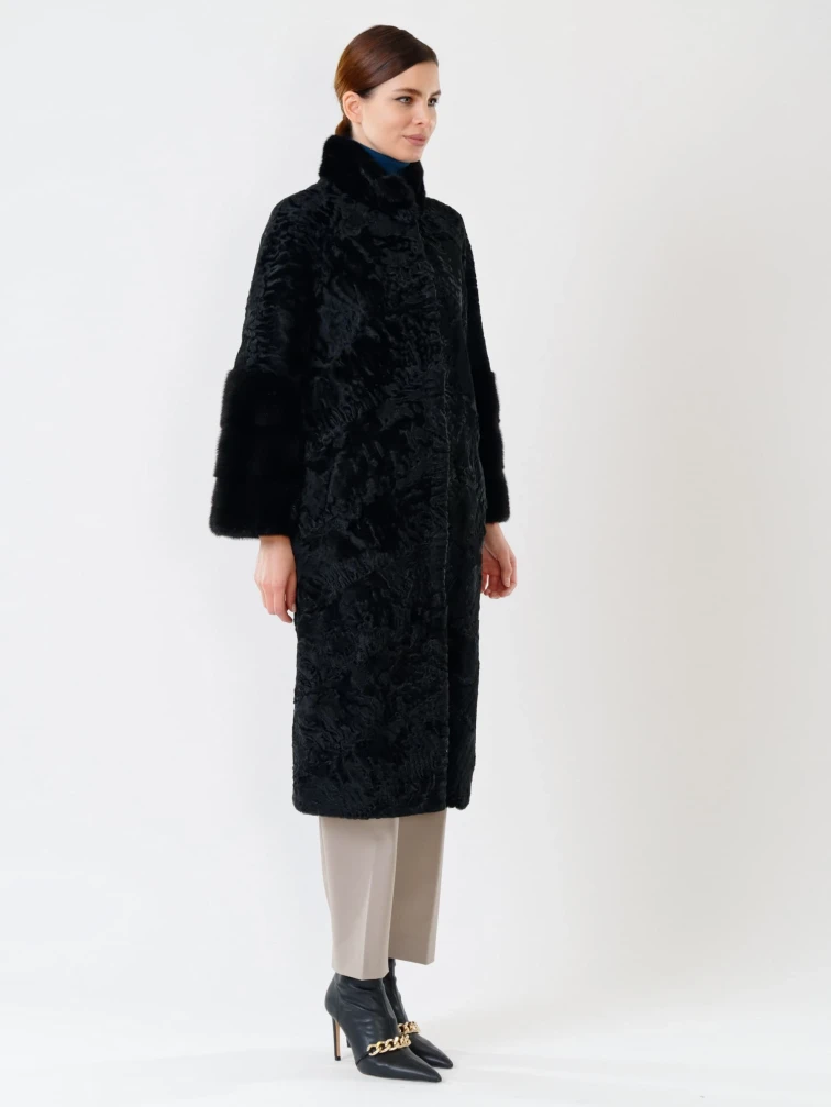 Женская шуба из меха каракуля с мехом норки 17101д(сн), черная, размер 44, артикул 22650-2