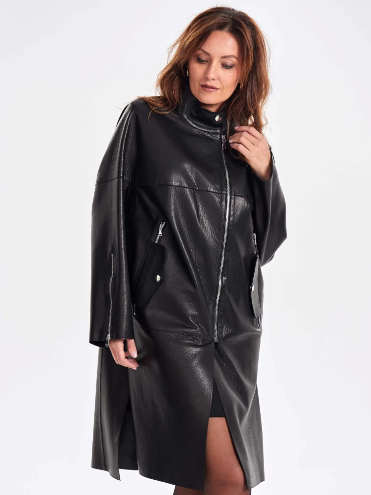 Модное женское кожаное пальто на молнии премиум класса 3041, черное, размер 48, артикул 63400-5