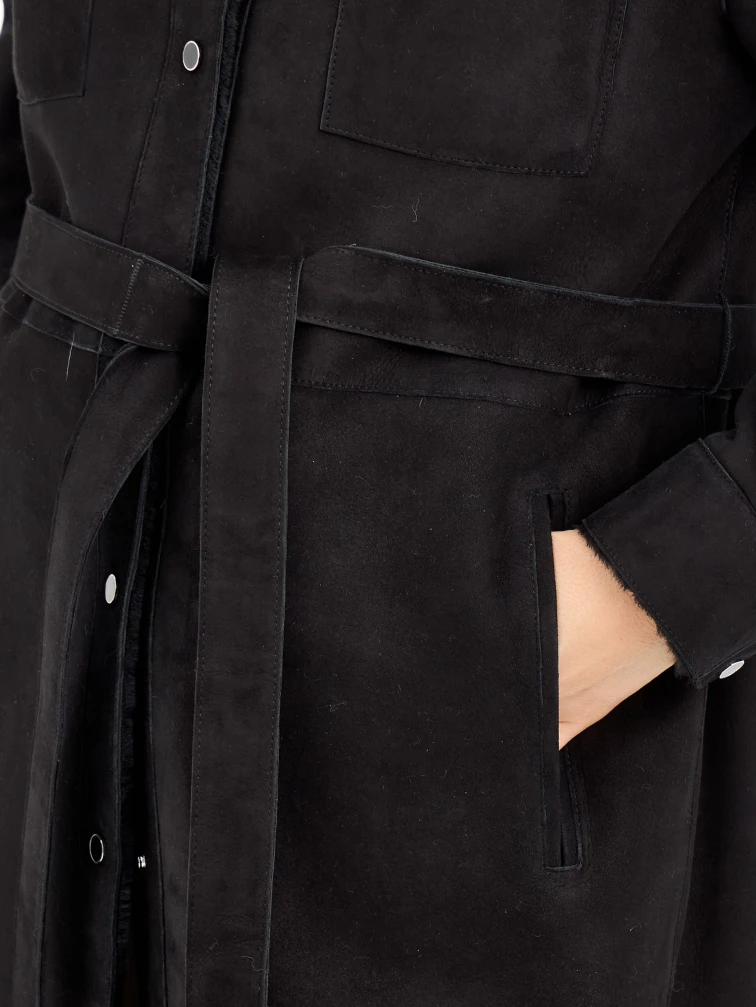 Длинная замшевая женская дубленка 2086, черная, размер 44, артикул 64980-3