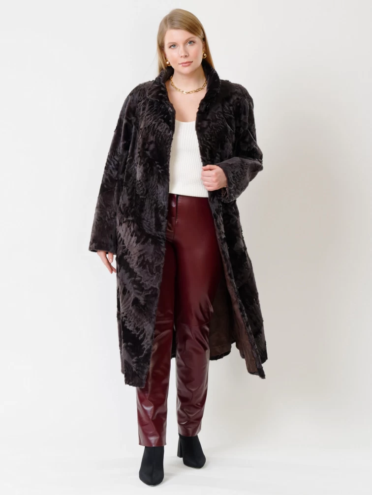 Зимний комплект женский: Шуба из каракуля Елизавета(с) + Брюки 02, коричневый/бордовый, р. 56, арт. 111305-3