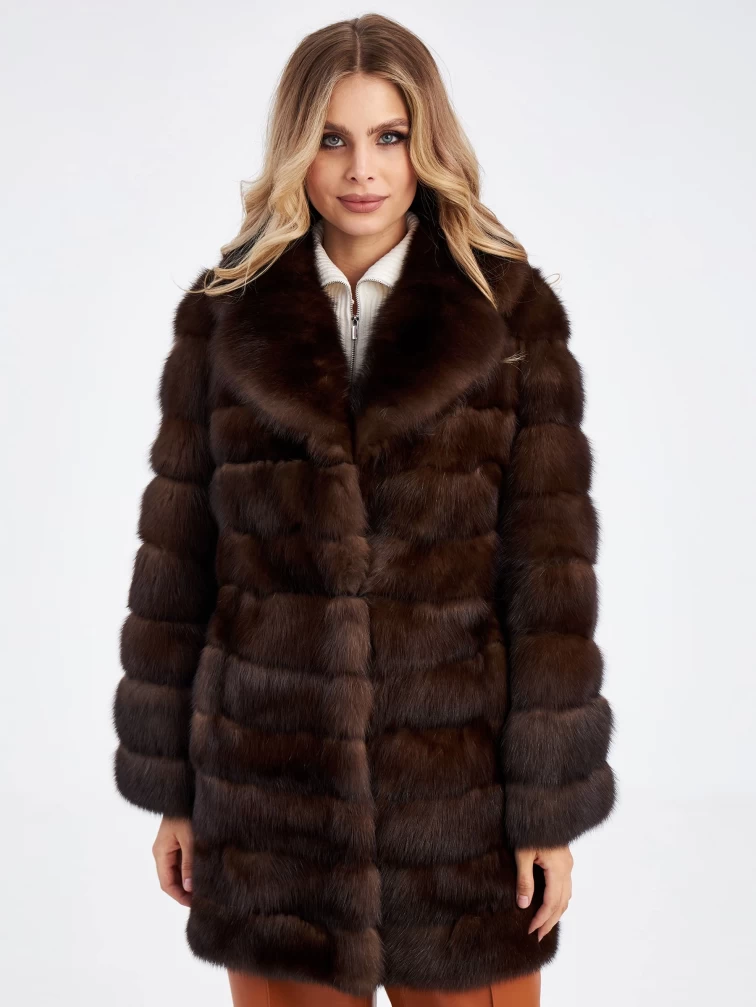 Женское полупальто из меха соболя премиум класса 2а, темно-коричневое, размер 44, артикул 33950-1