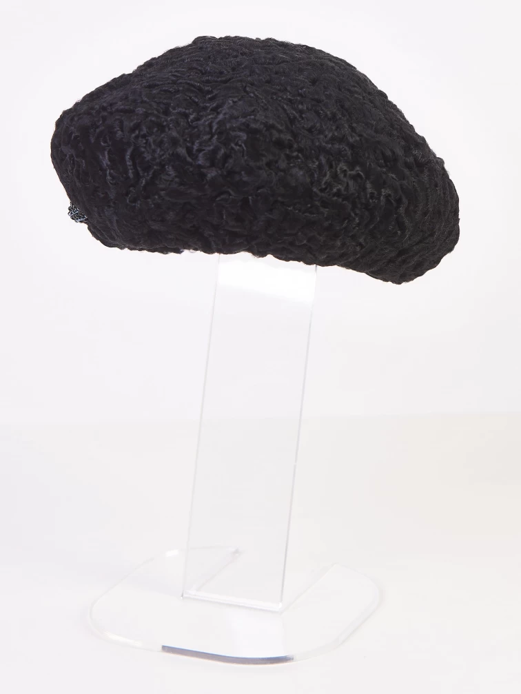 Меховой головной (берет) убор из меха каракуля женский М-277, черный, размер 58, артикул 51360-0