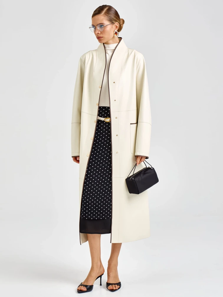 Белый женский кожаный плащ 3104, размер 48, артикул 92140-5