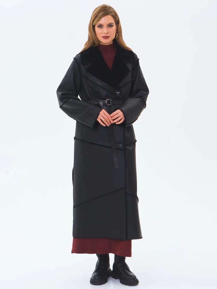 Классическое женское пальто из натуральной овчины премиум класса 2054, черное, размер 48, артикул 64390-0