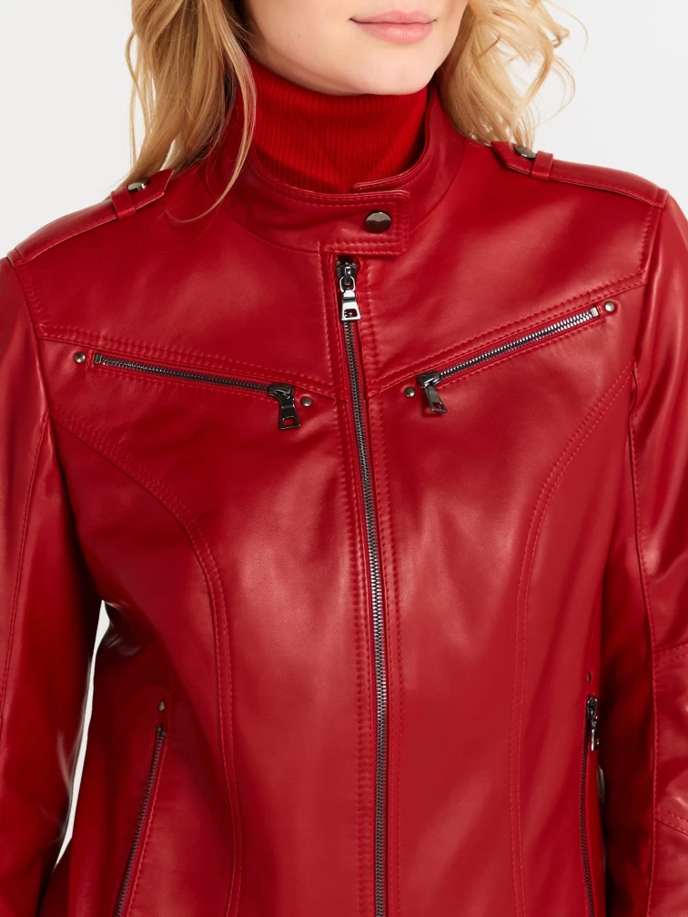 Кожаная куртка женская 399, красная, размер 48, артикул 18370-2