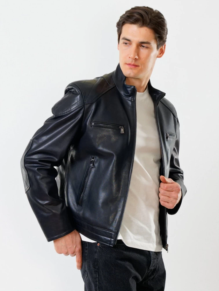 Кожаная куртка мужская 545, синяя, размер 50, артикул 28701-6