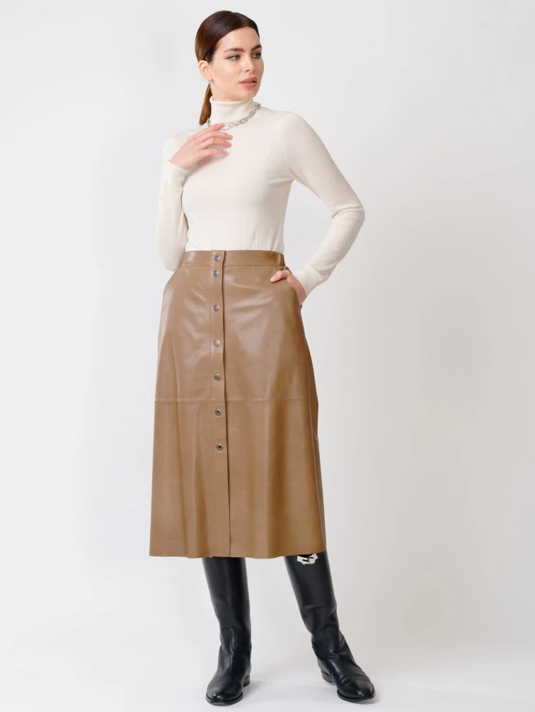 Коричневая кожаная юбка 08, размер 50, артикул 85541-0