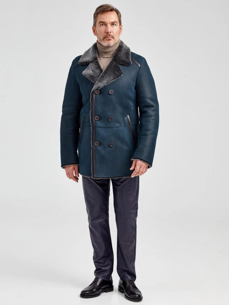 Дубленка двубортная классическая мужская 422, синяя, размер 60, артикул 70882-3